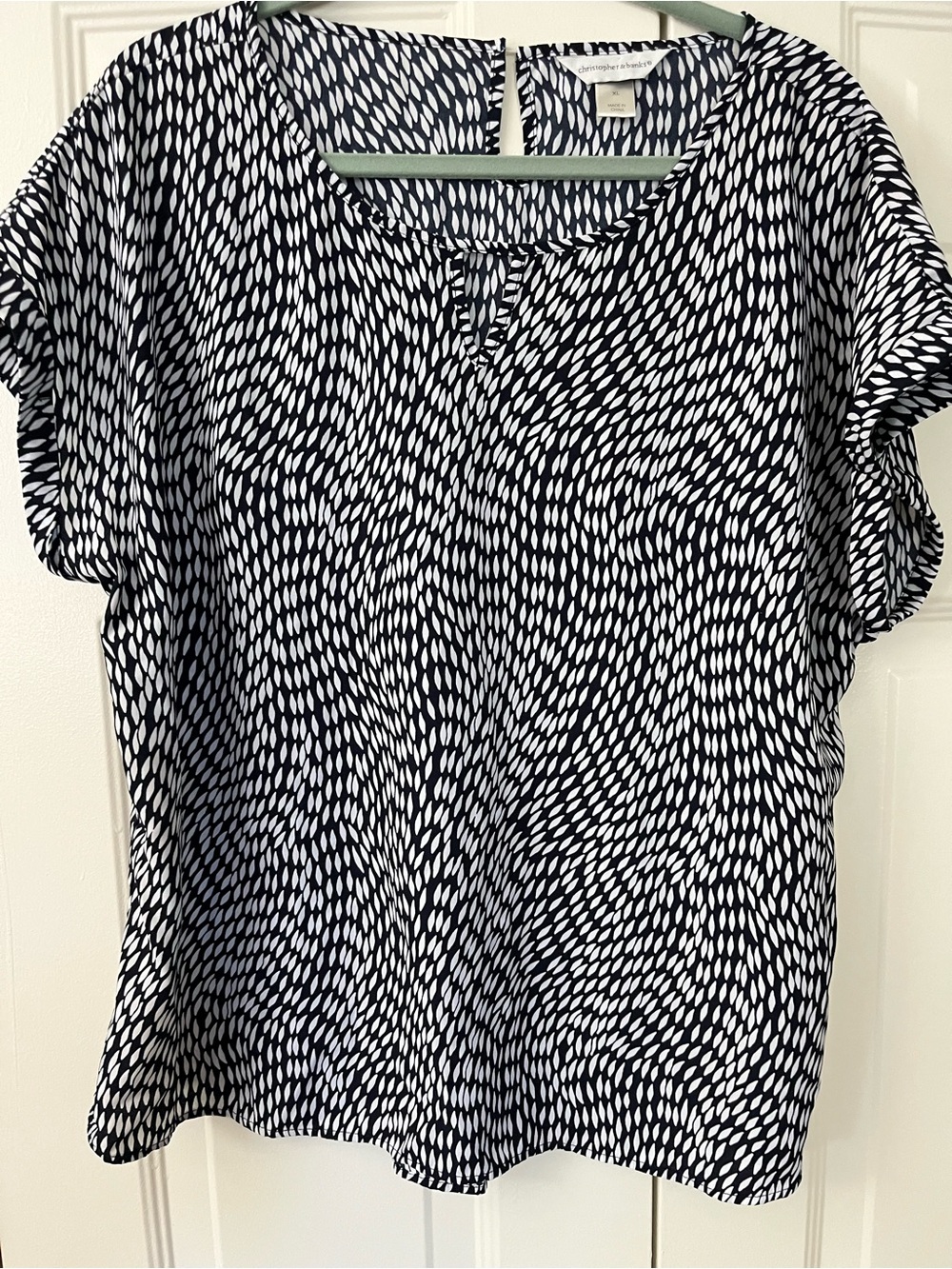 Christopher & Banks XL Navy / White Keyhole Blouse